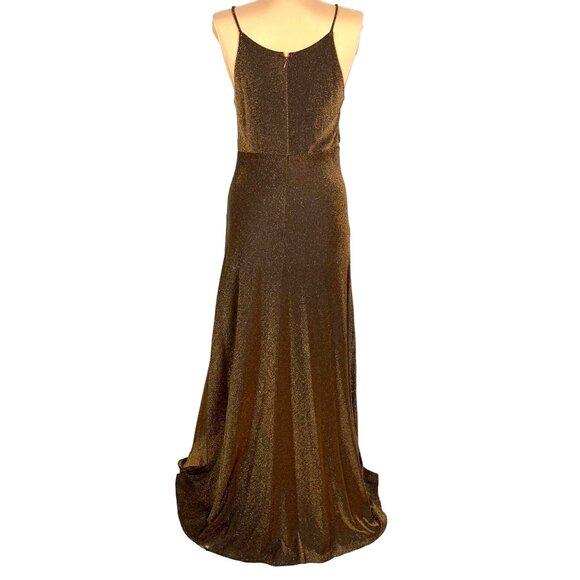 Bronze Shimmer Gown Rhinestone Waist Slip Dress Sleek Hollywood Glam VTG Cache 8 - Picture 7 of 12
